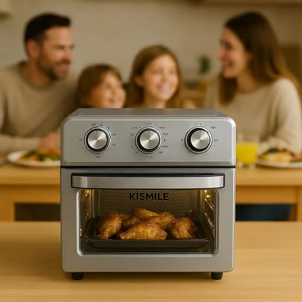 Kismile 18QT Air Fryer Toaster Oven Combo, 12-in-1 Countertop Convection Airfryer Oven, 70–450℉, Bake, Roast, Reheat & Broil, Fits 8-10″ Pizza, Includes Full Accessories, Stainless Steel (Silver)